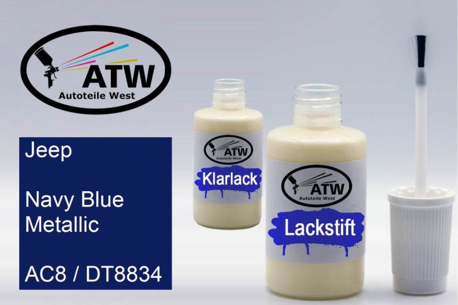 Jeep, Navy Blue Metallic, AC8 / DT8834: 20ml Lackstift + 20ml Klarlack - Set, von ATW Autoteile West.